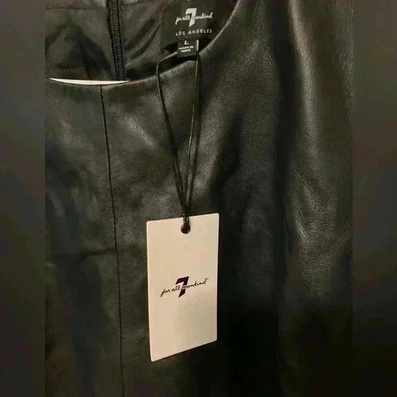 7 For All Mankind Leather Sleeveless mini Dress Navy Blue large whimsygoth biker - Picture 9 of 16